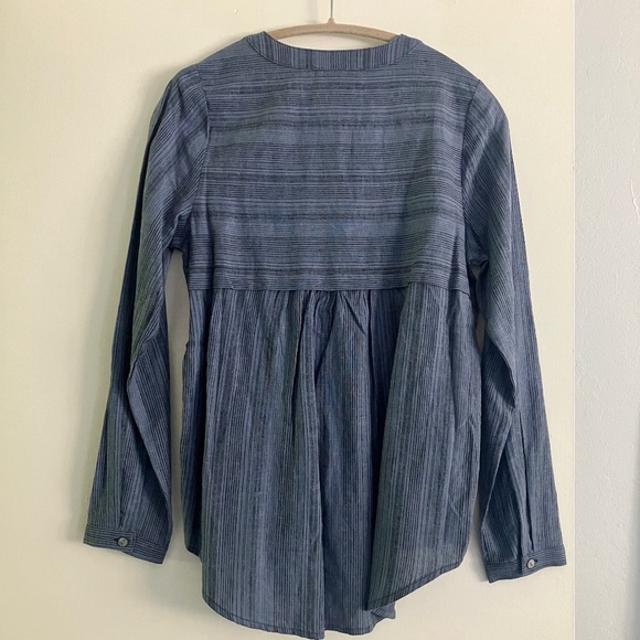 NWT B.L.E.U  linen blend long sleeve blue striped blouse boho top size XS - Picture 3 of 8
